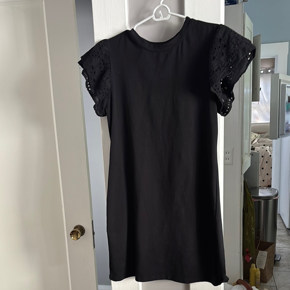Sanctuary Black Mini Dress with Eyelet Sleeves